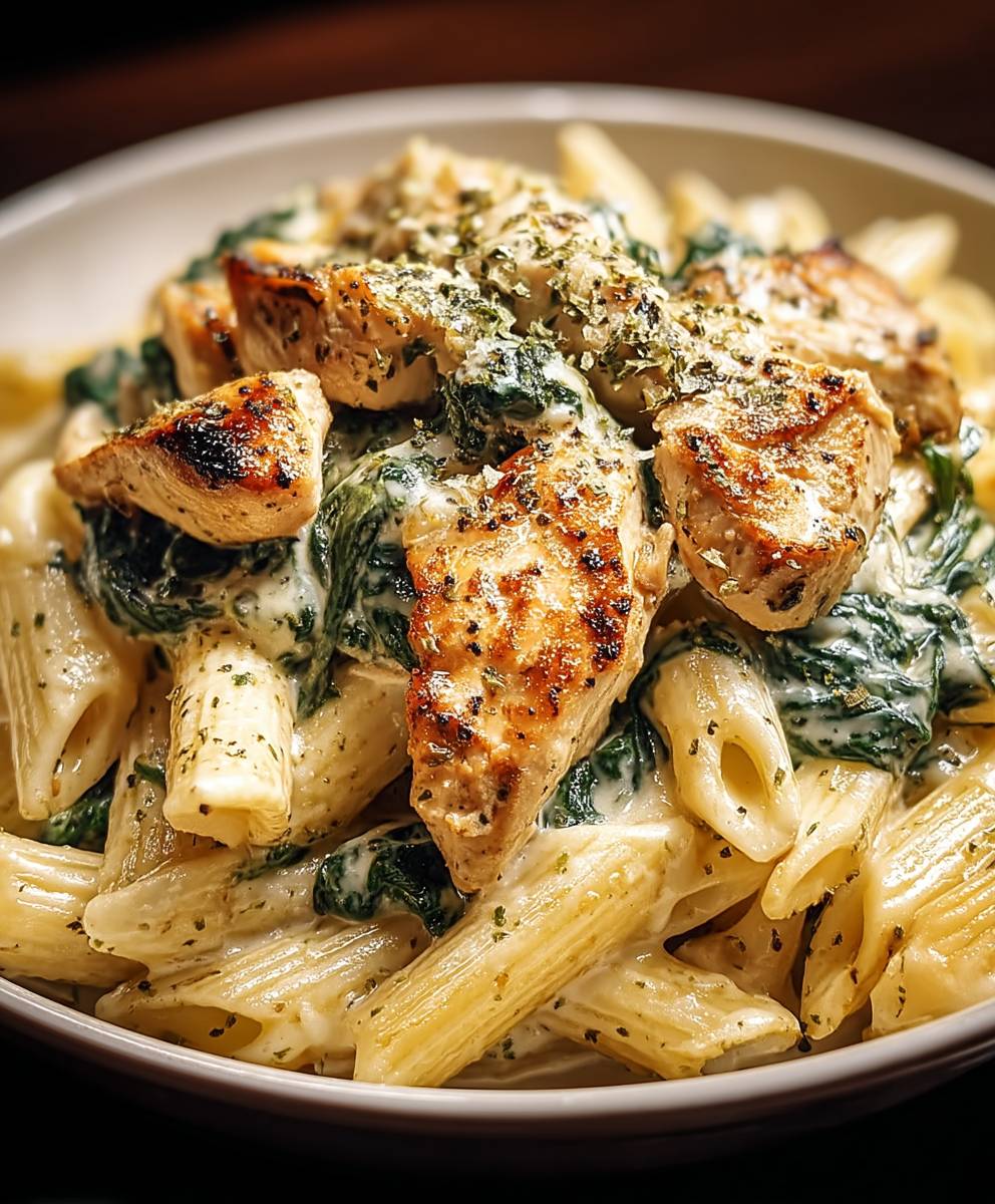 Frischkäse Spinat Hähnchen Pasta