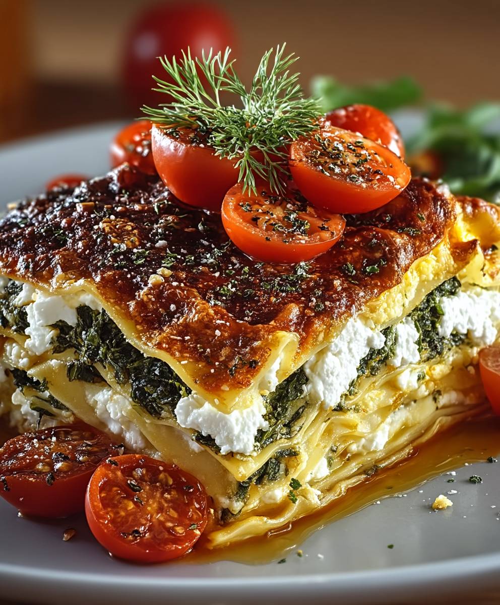 Spinatlasagne Feta Tomaten vegetarisch