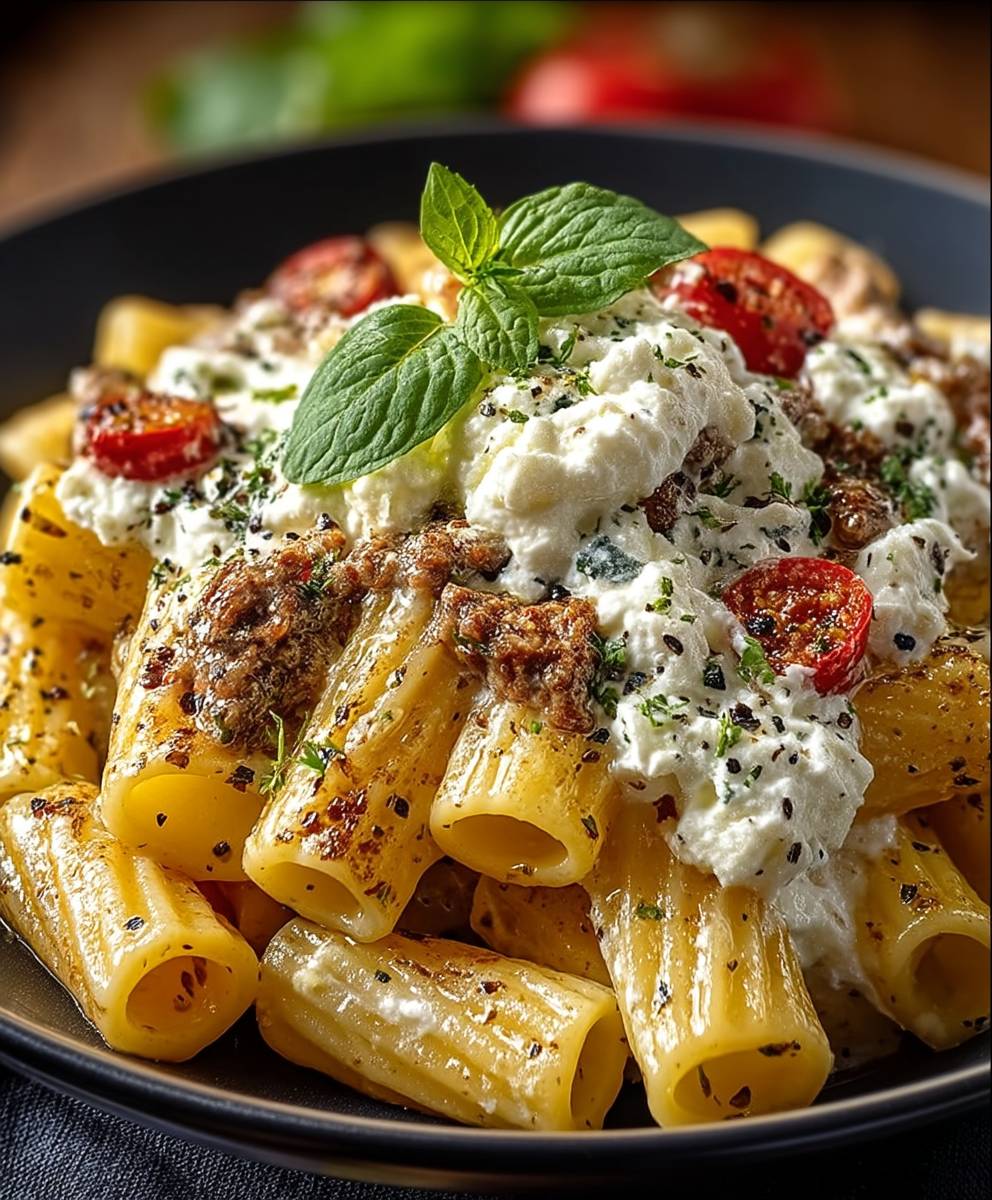 Rigatoni Hackfleisch Feta Creme