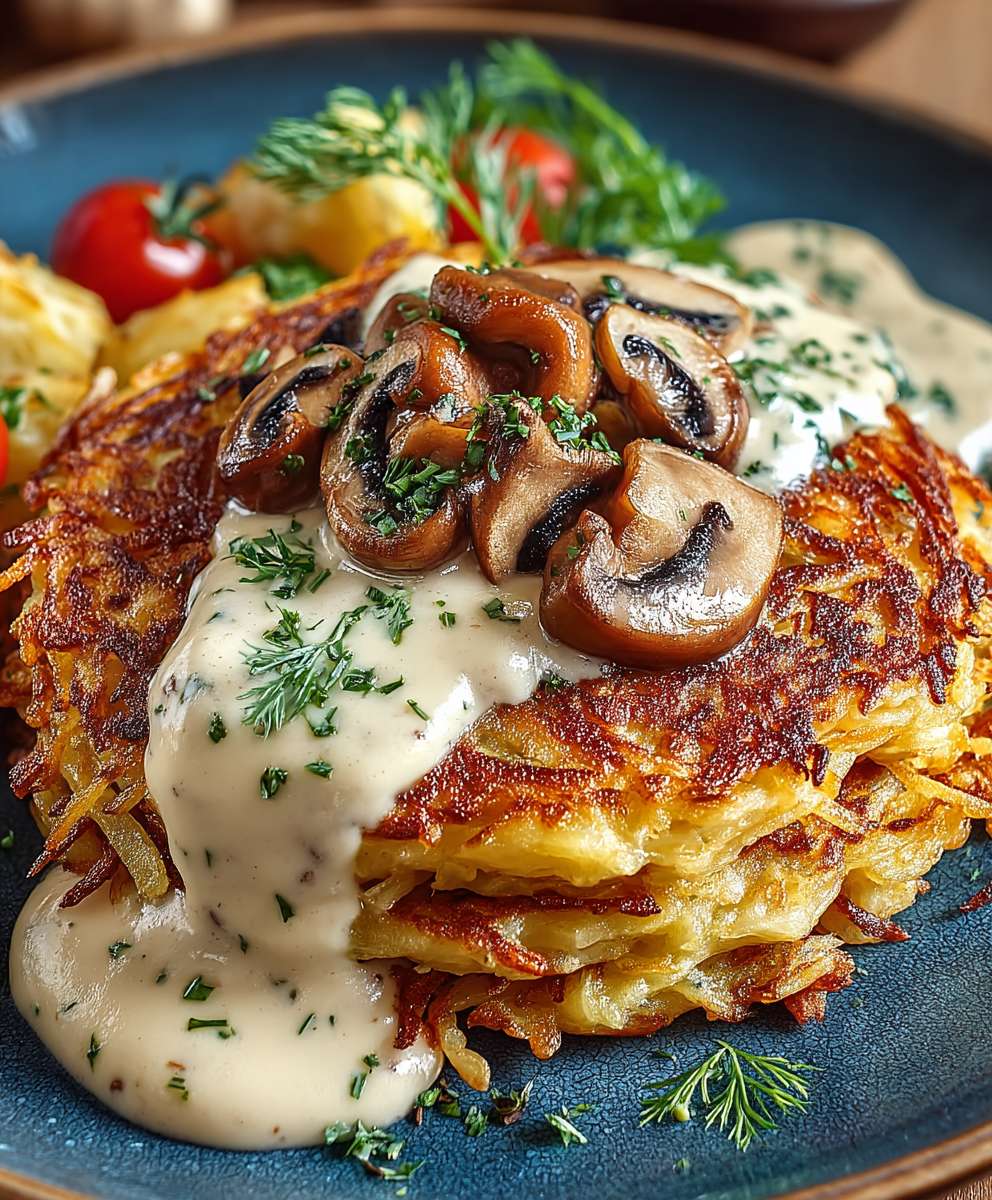 Mozzarella Rösti Pilzrahmsoße