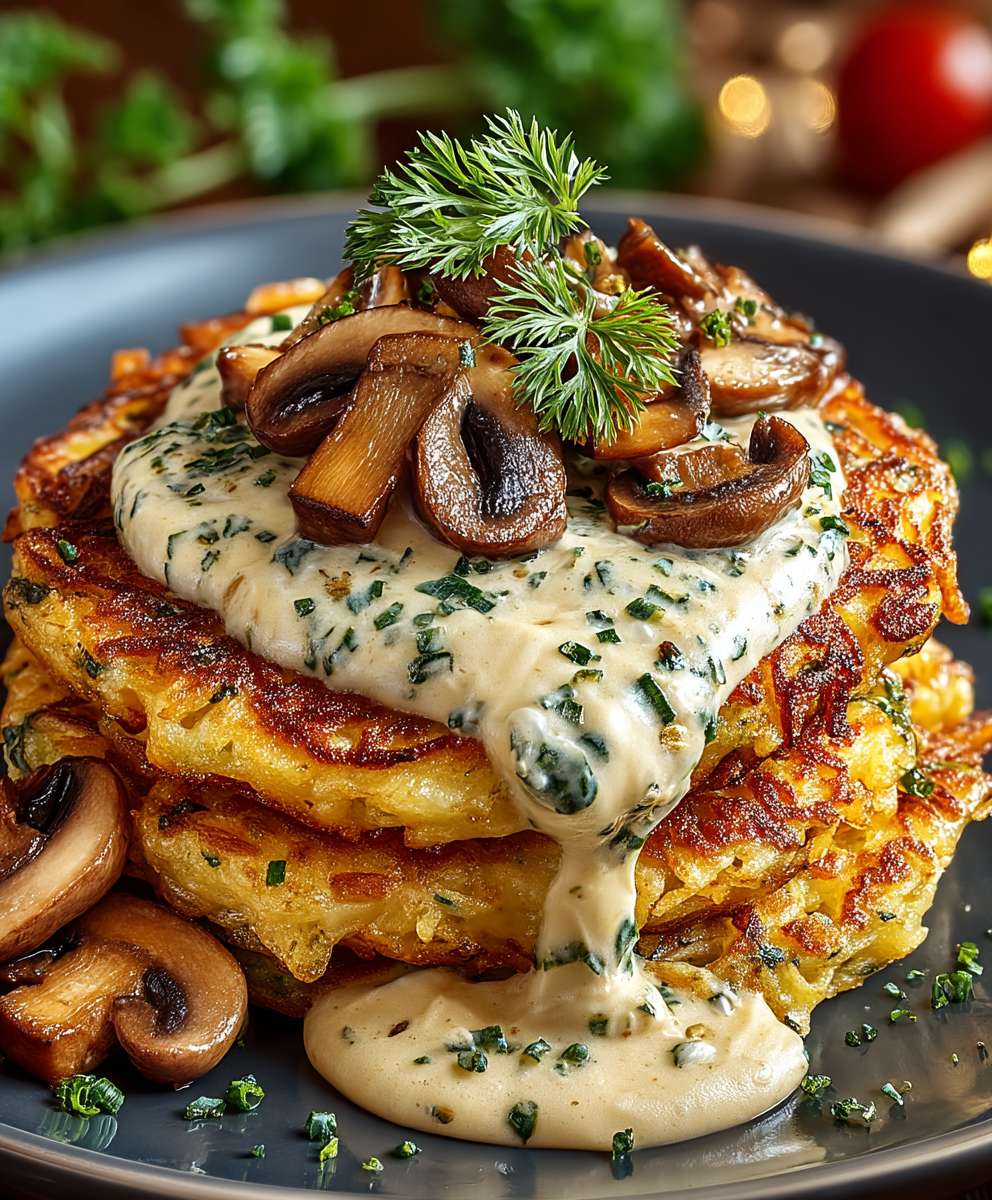 Mozzarella Rösti Pilzrahmsoße