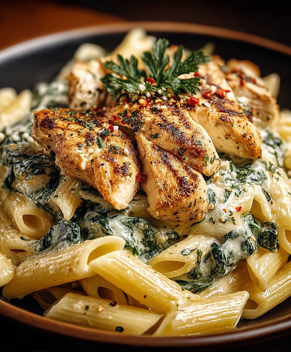 Frischkäse Spinat Hähnchen Pasta