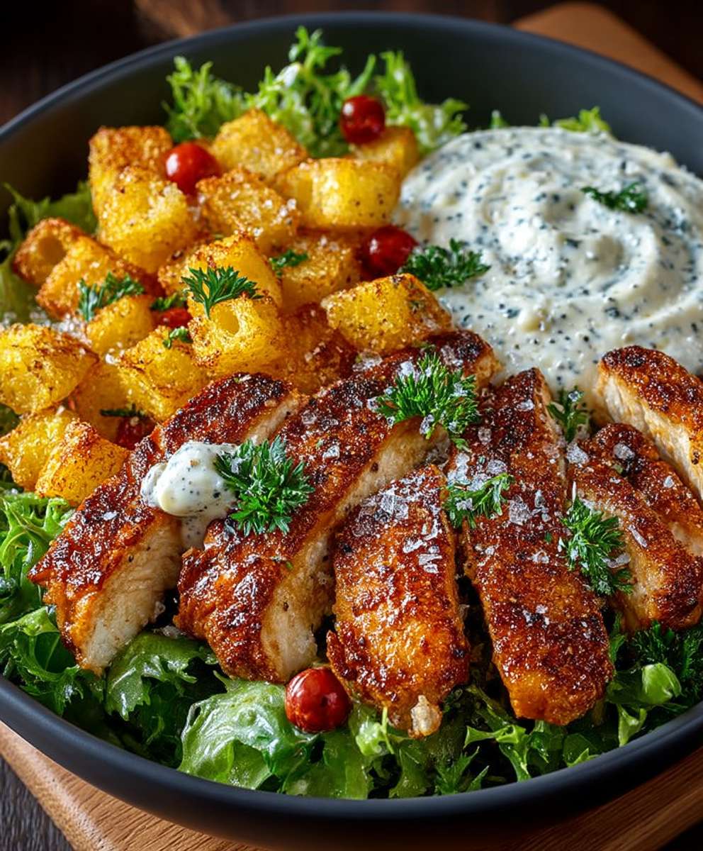 Caesar Hähnchen Bowl knusprig