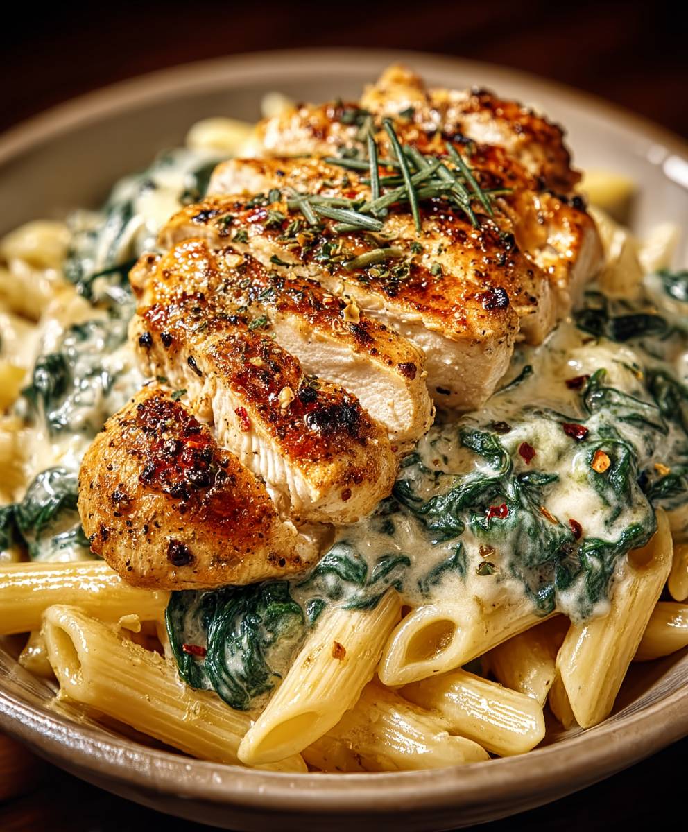 Frischkäse Spinat Hähnchen Pasta