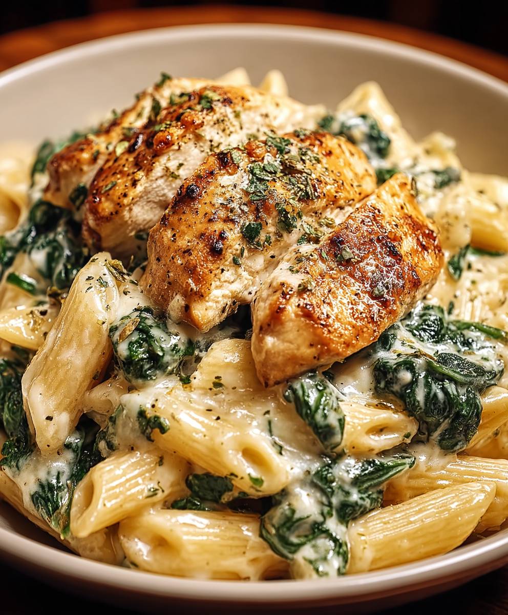 Frischkäse Spinat Hähnchen Pasta
