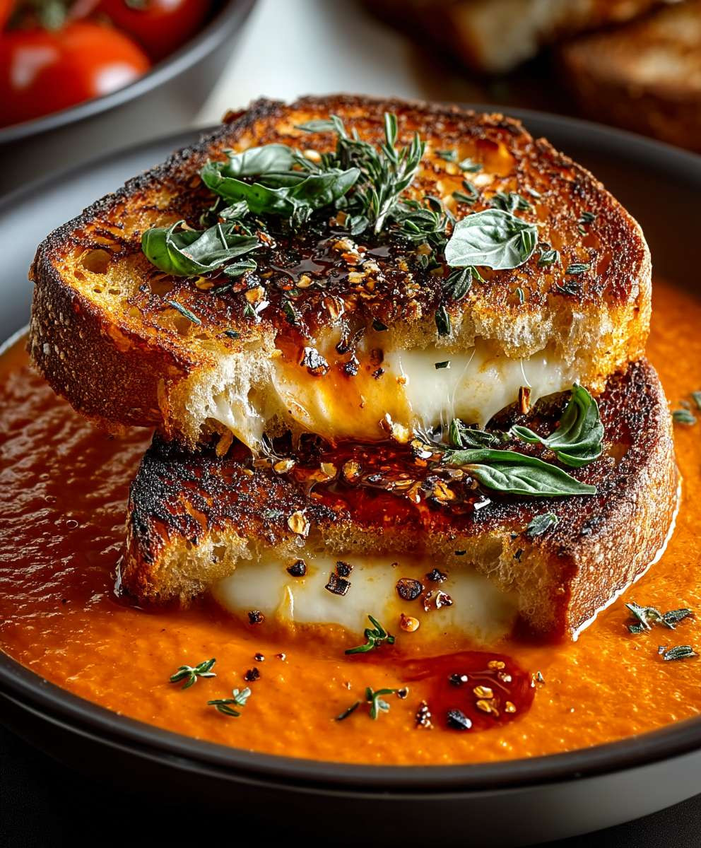 Geröstete Tomatensuppe Käsebrot