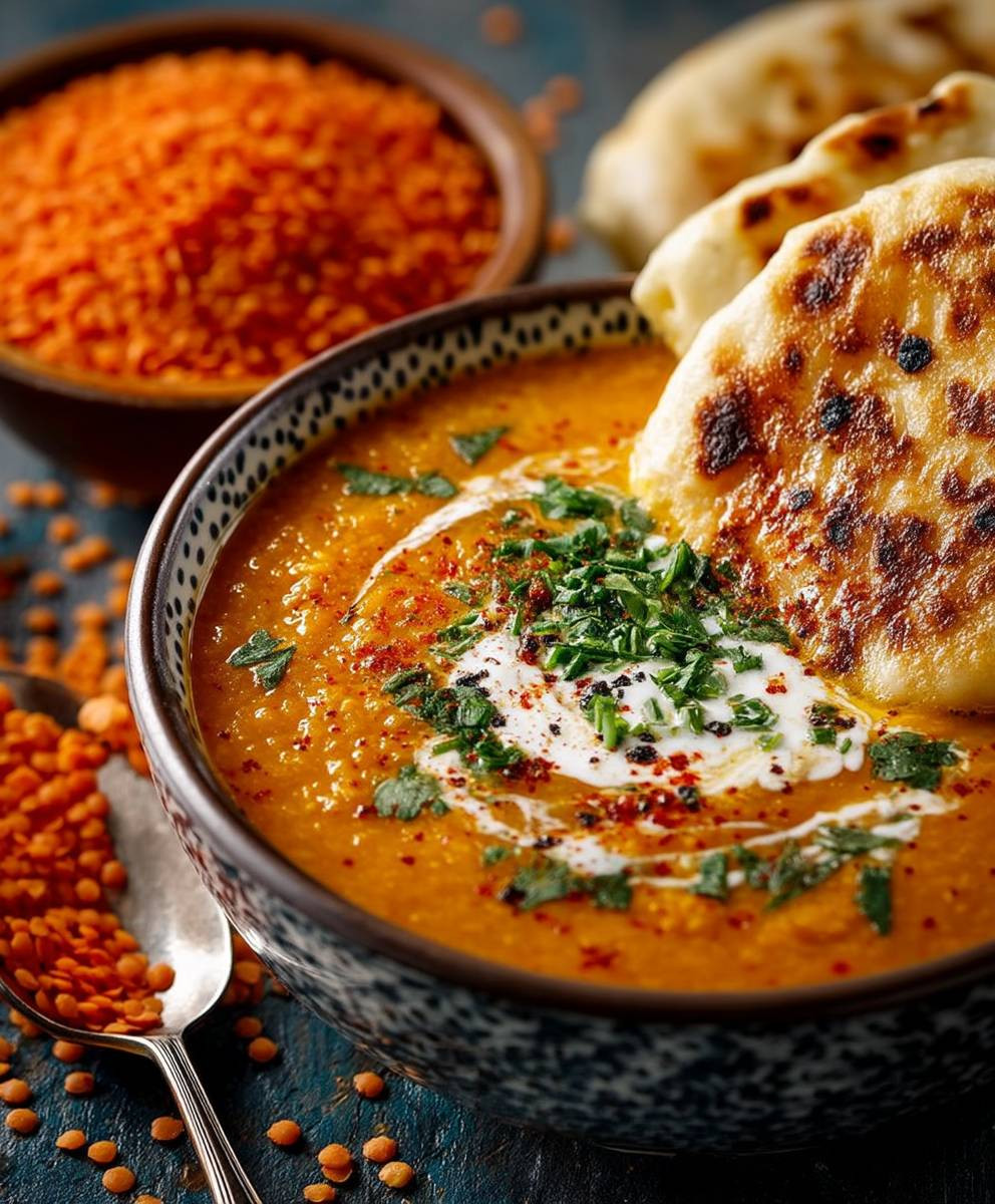 Rote Linsensuppe Naan Brot