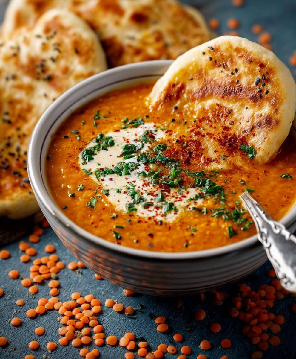 Rote Linsensuppe Naan Brot