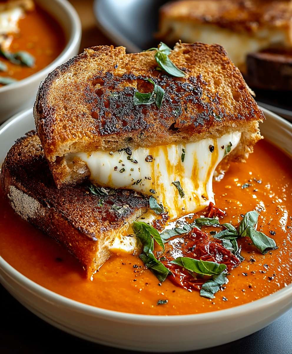 Geröstete Tomatensuppe Käsebrot