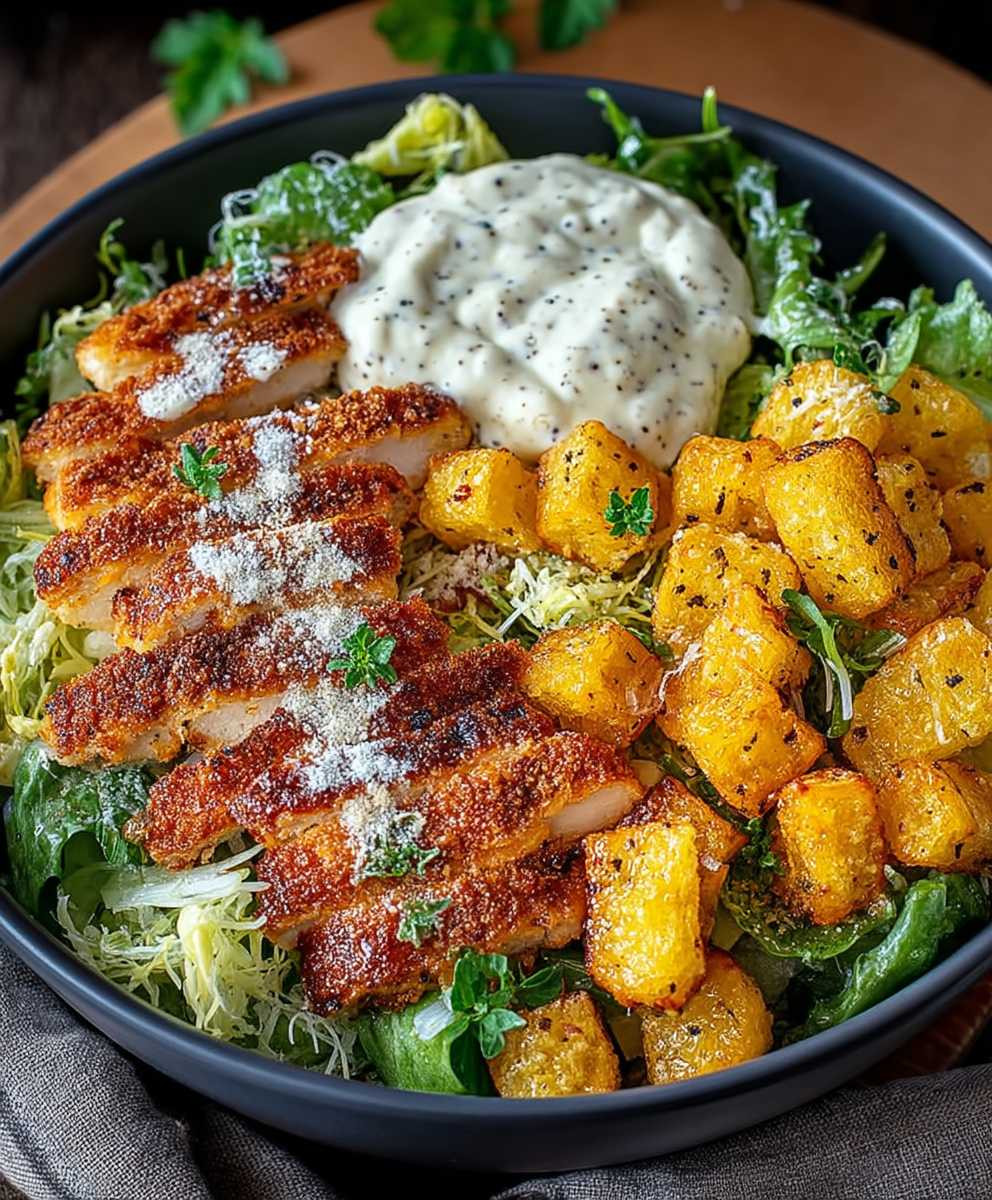 Caesar Hähnchen Bowl knusprig