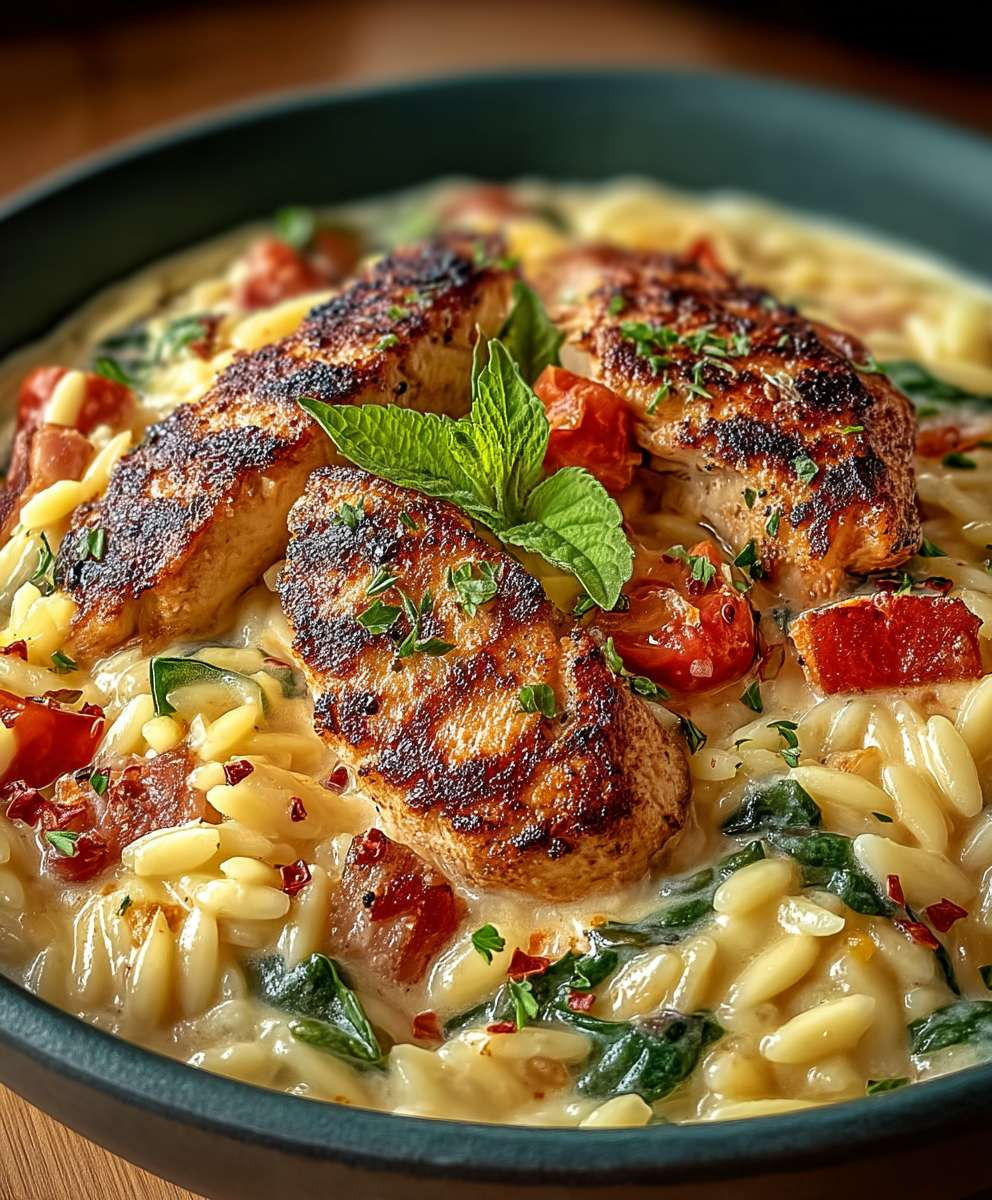 Orzo Pfanne mit Hähnchen