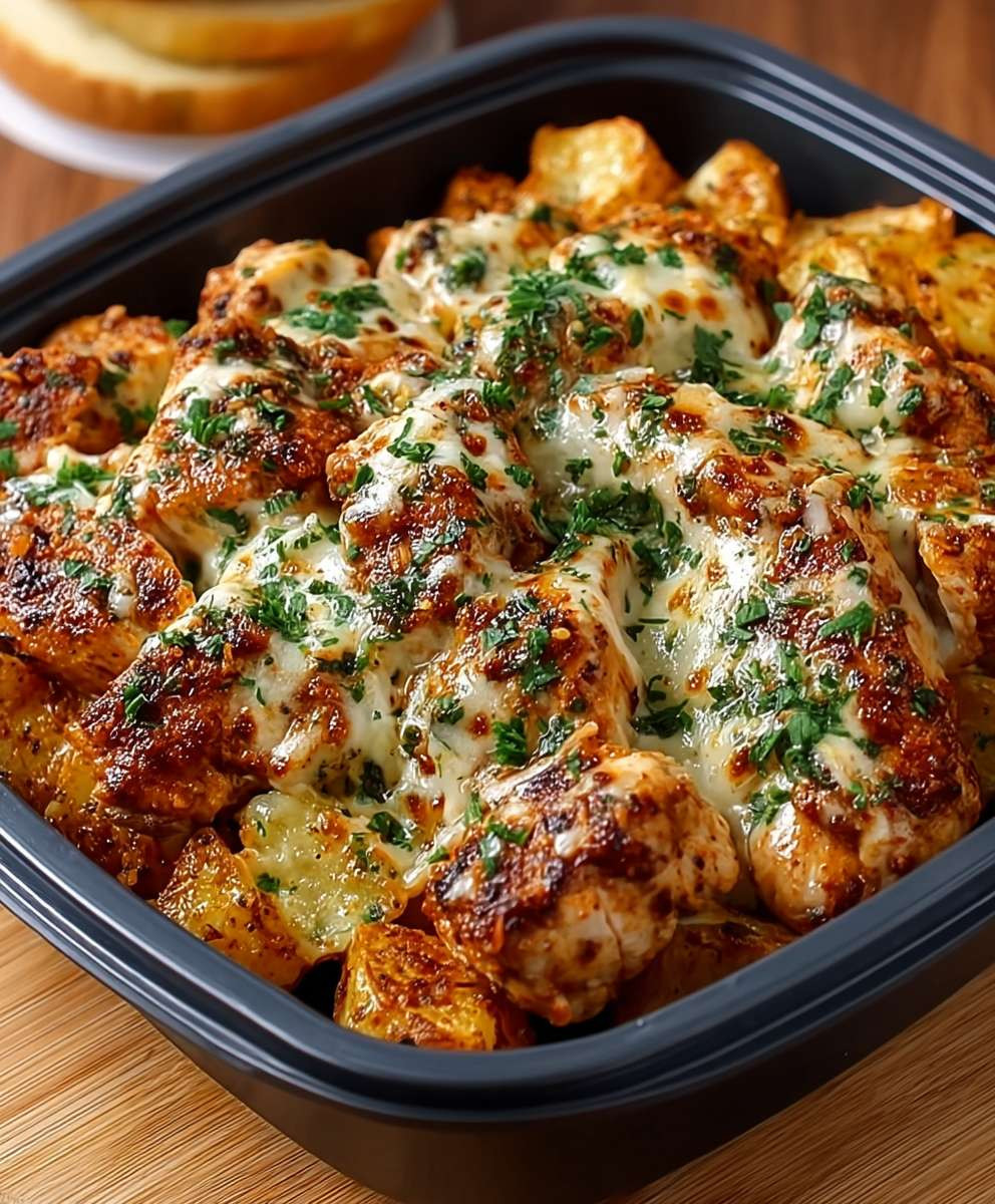 Protein Hähnchen Knoblauch Käse Kartoffeln