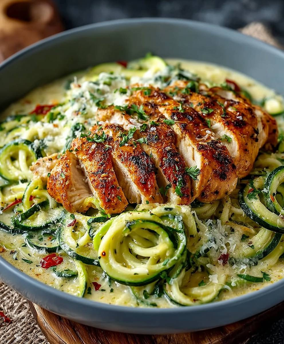 Zucchini Nudel Hähnchen Alfredo