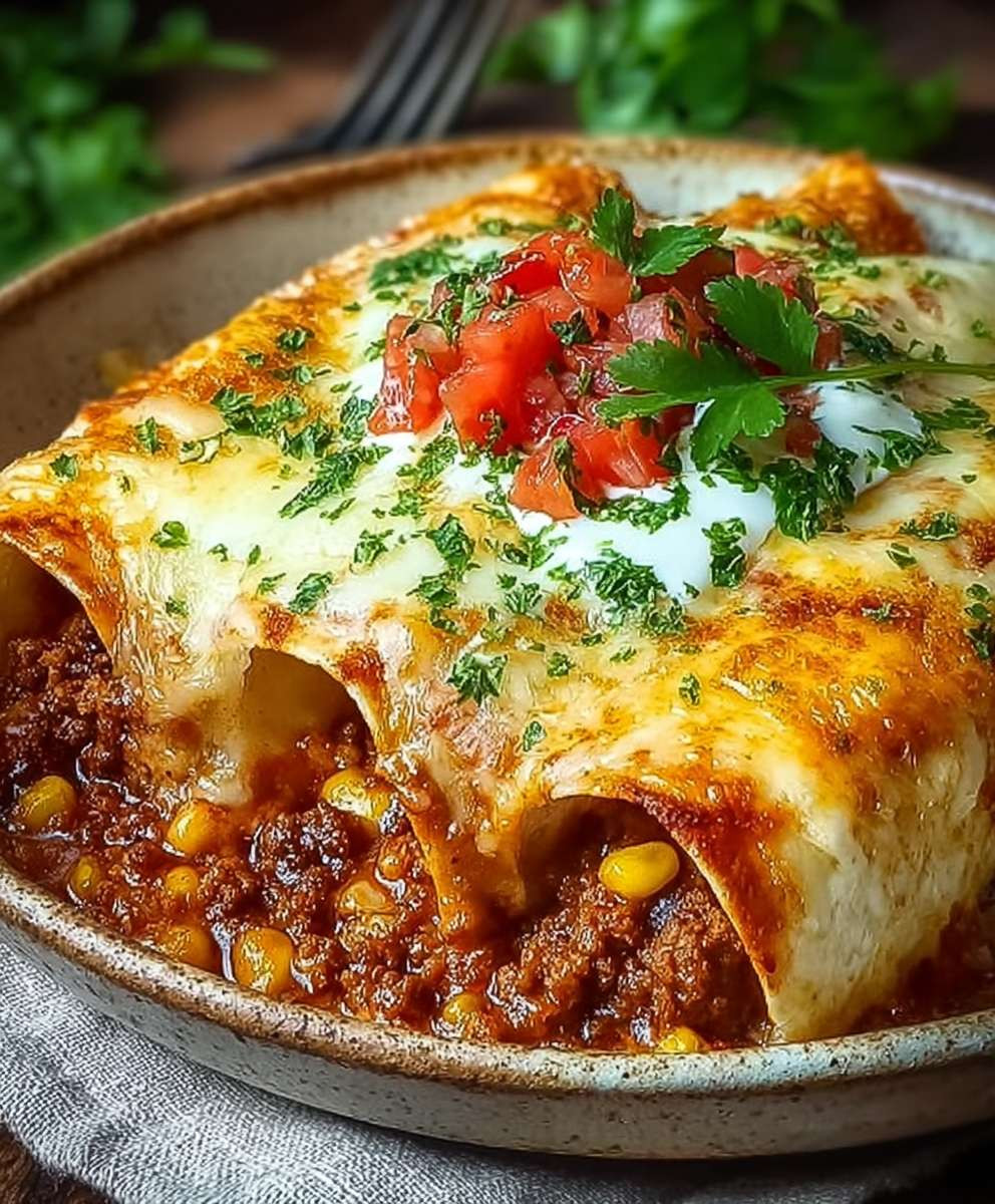 Überbackene Enchiladas mit Hackfleisch