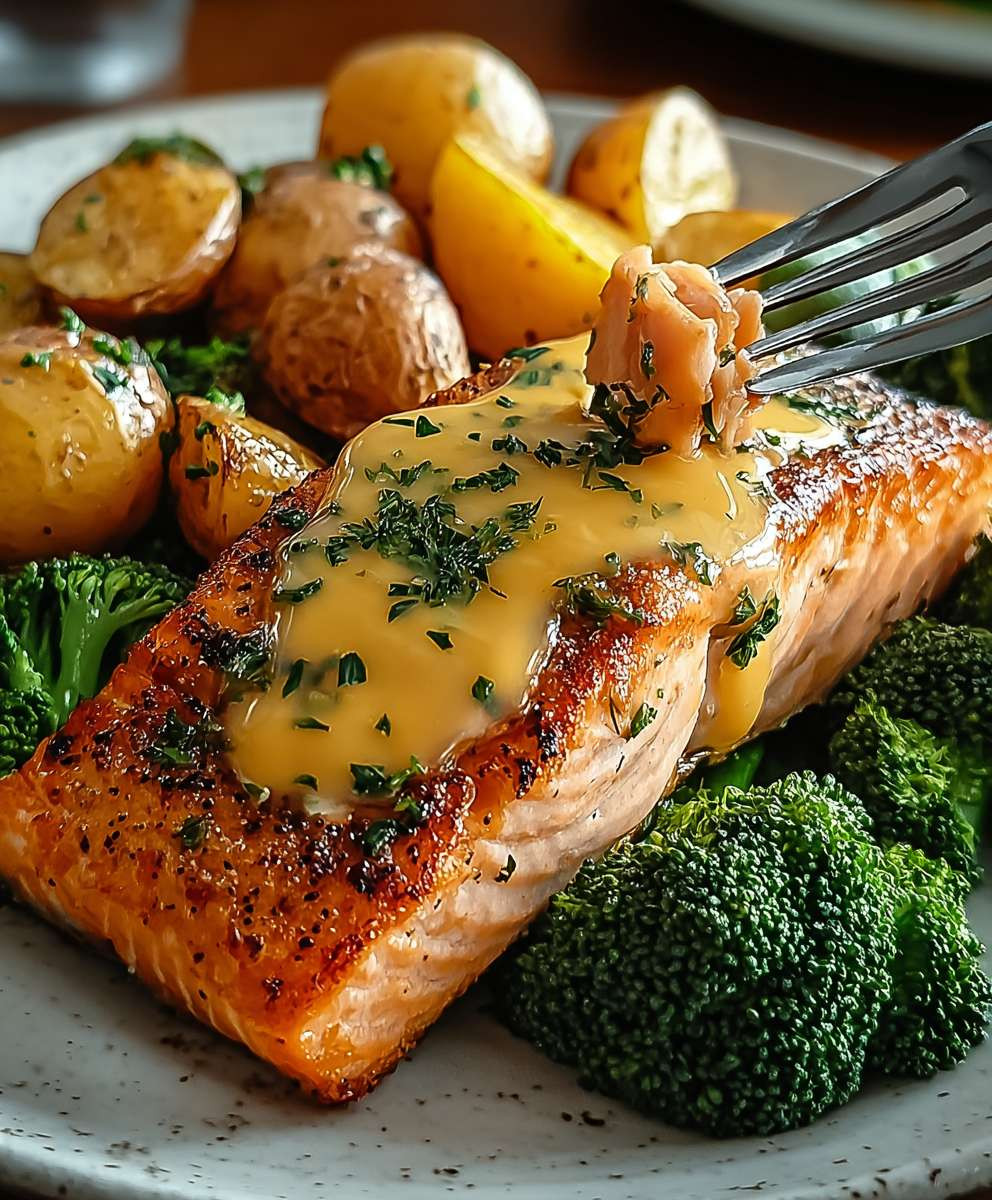 Zitronenbutterlachs mit Kartoffeln Brokkoli