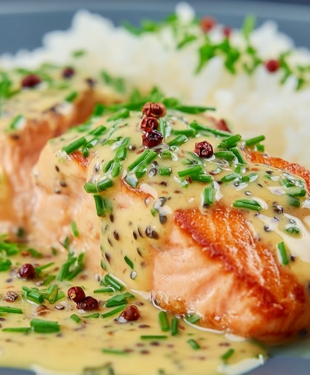 Gebratener Lachs Honig Senfsauce
