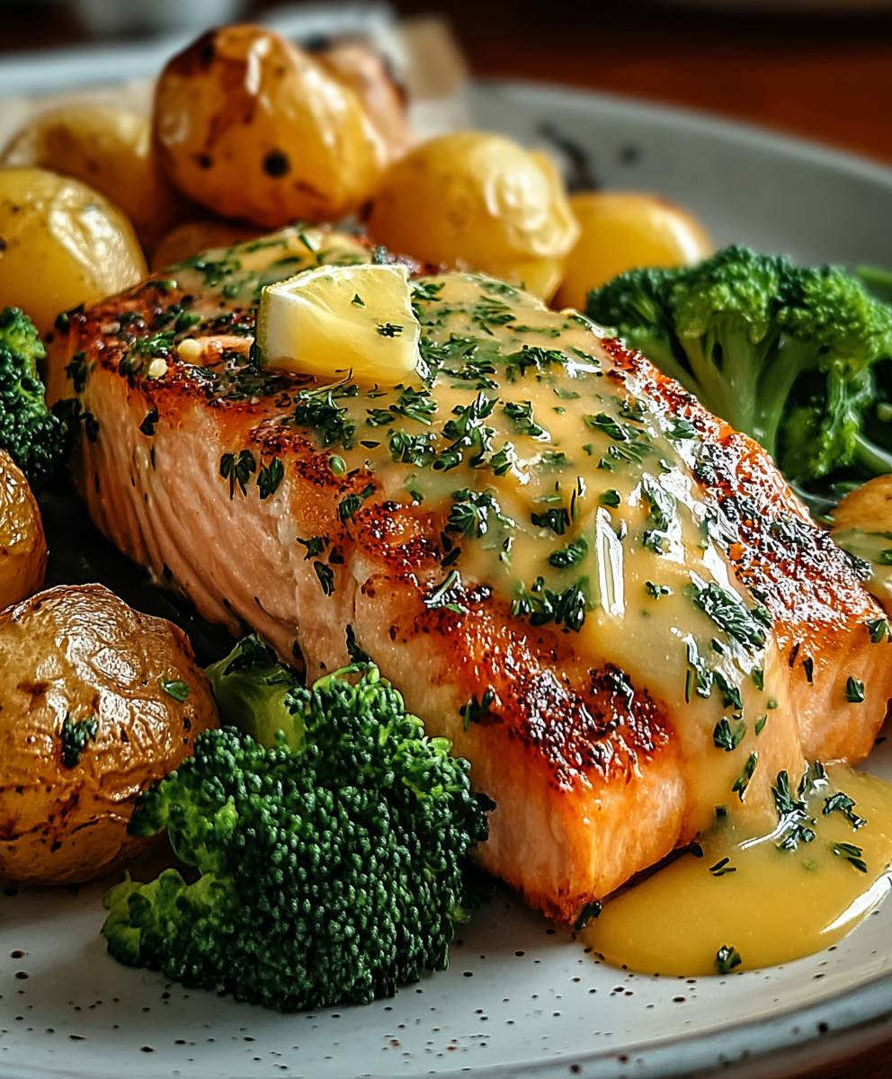 Zitronenbutterlachs mit Kartoffeln Brokkoli