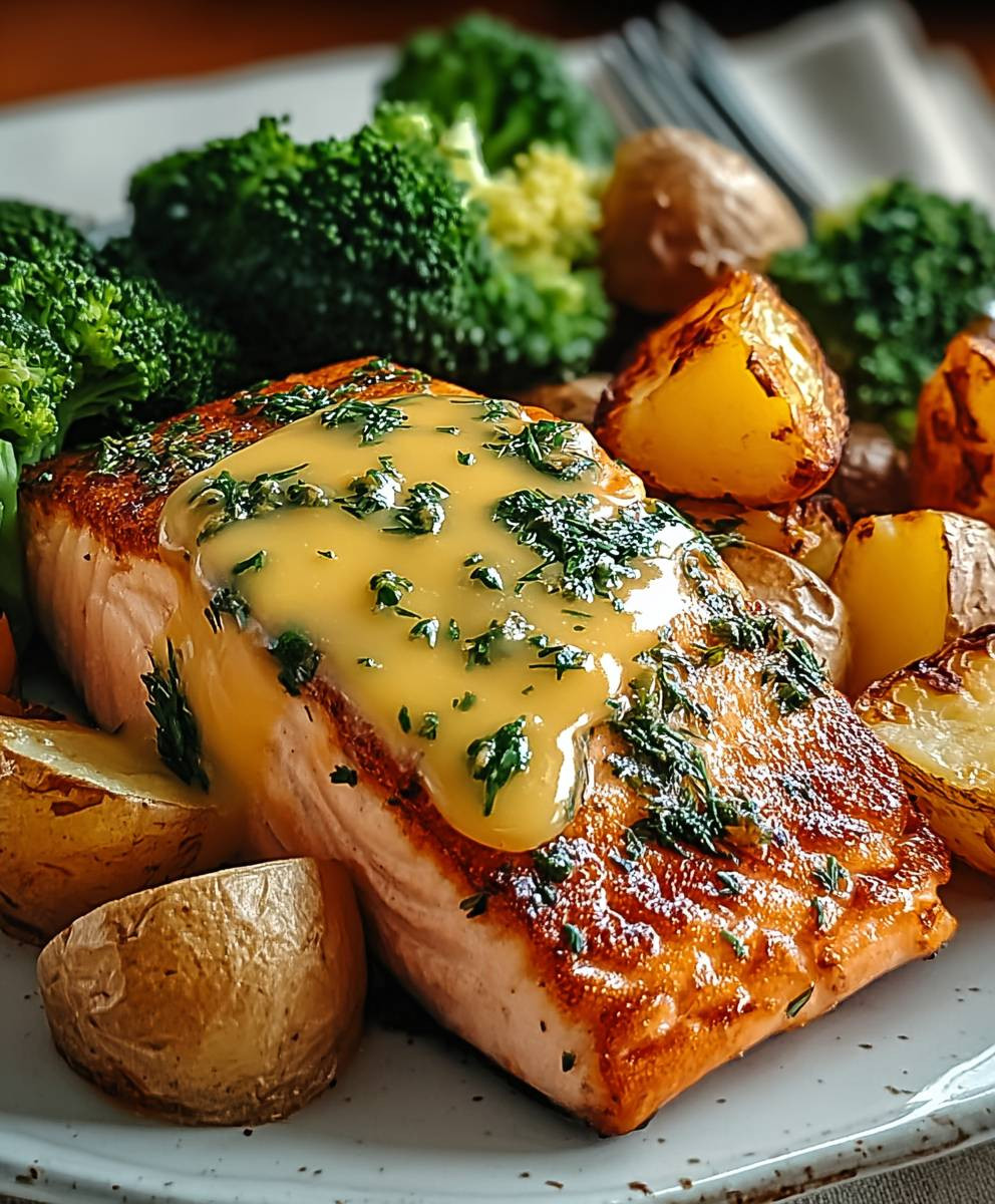 Zitronenbutterlachs mit Kartoffeln Brokkoli