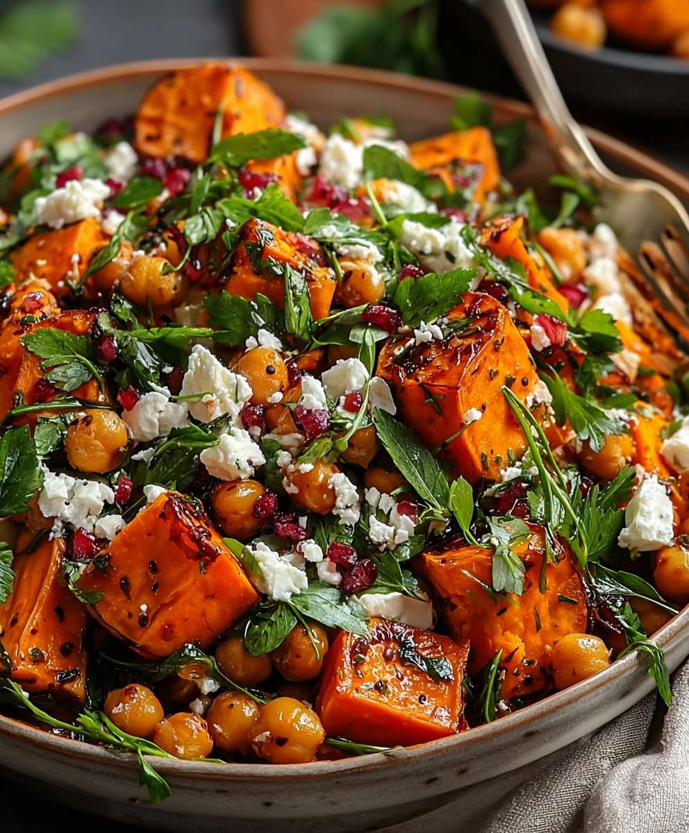 Süßkartoffel Kichererbsen Salat mit Feta