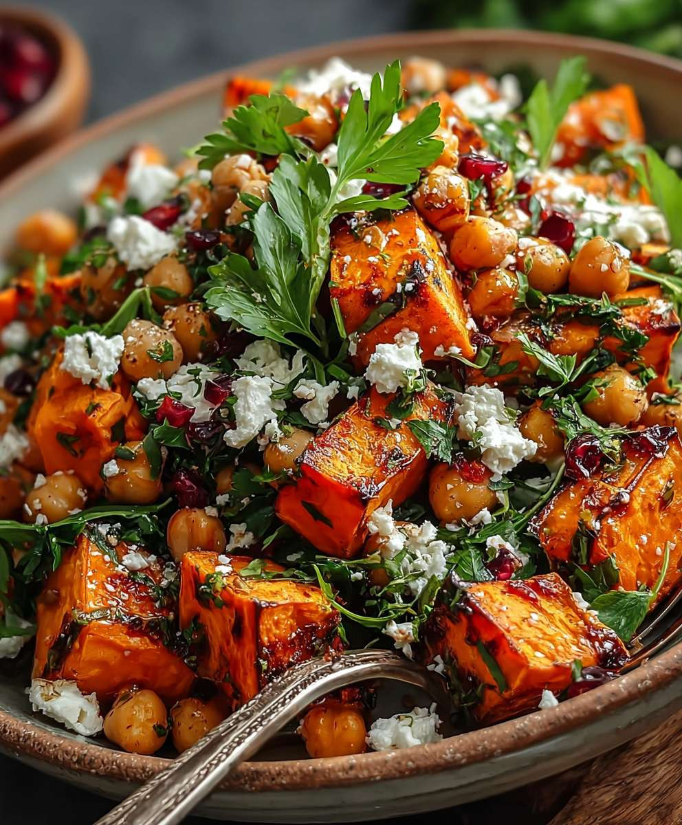 Süßkartoffel Kichererbsen Salat mit Feta