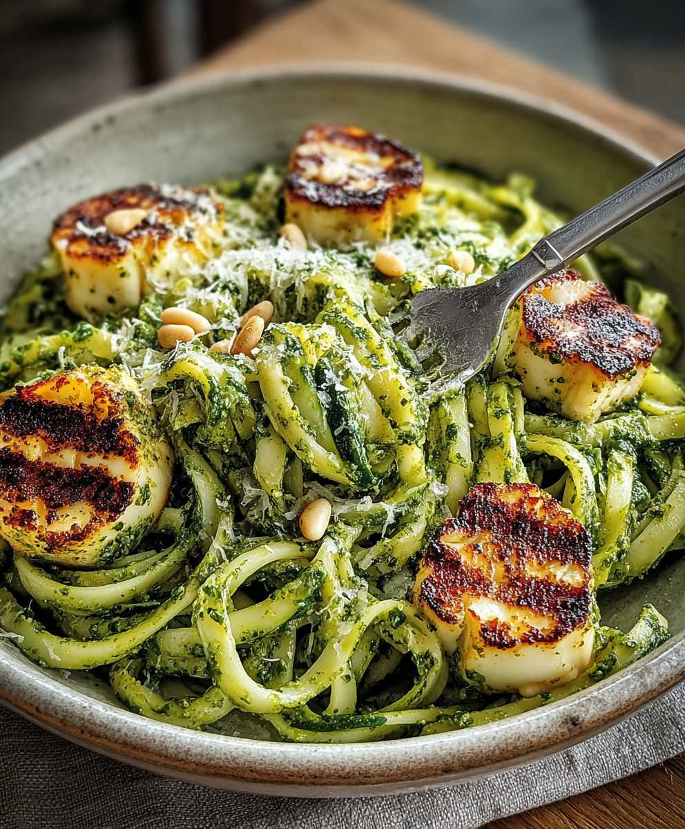 Halloumi Zucchini Pesto Nudeln