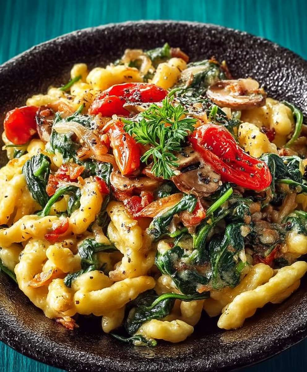 Spinat Spätzle Pfanne Sommer