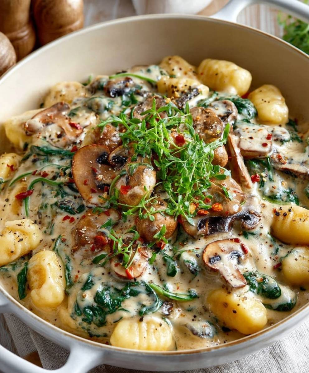 Gnocchi Pilz Pfanne Spinat