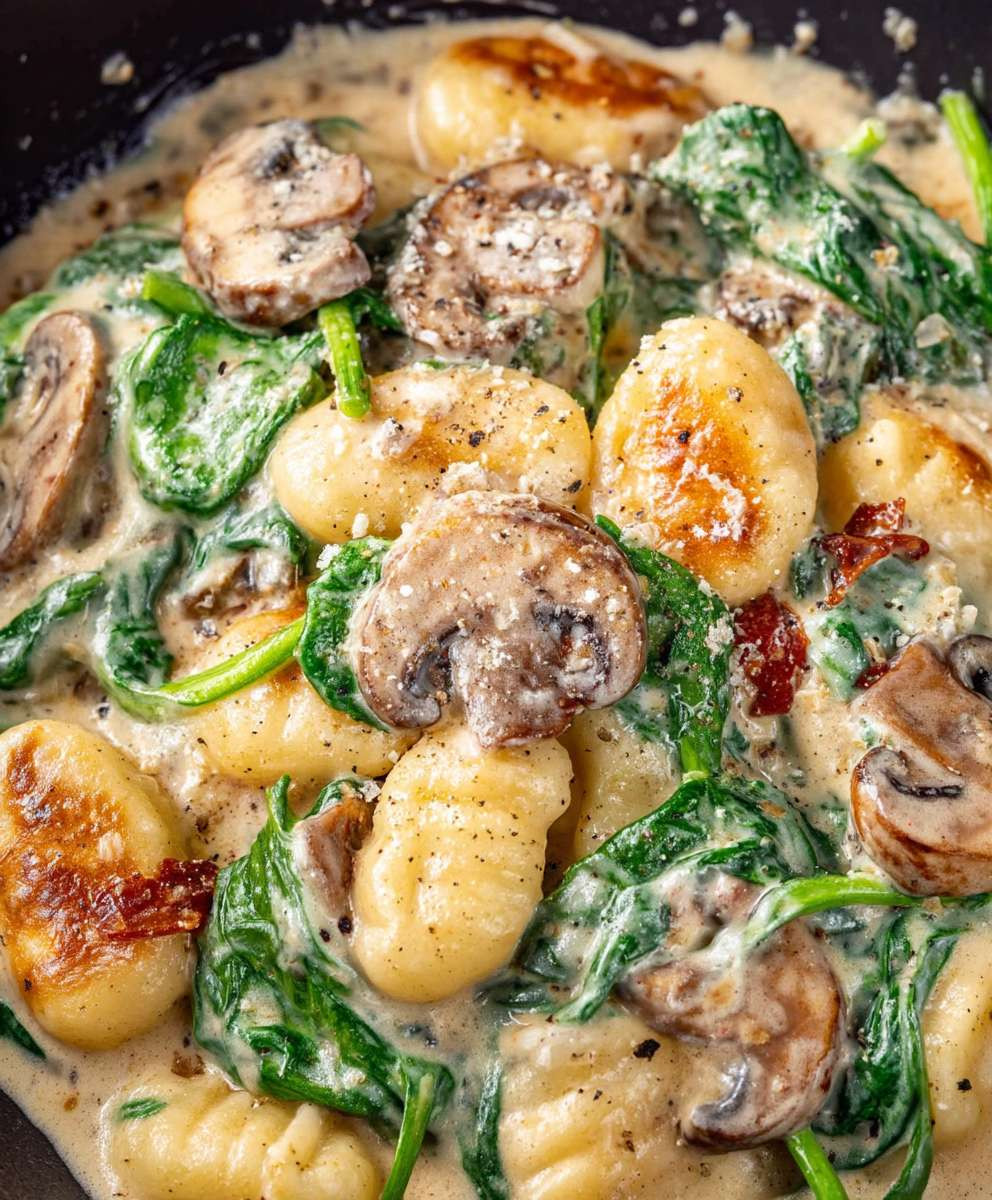 Gnocchi Pilz Pfanne Spinat