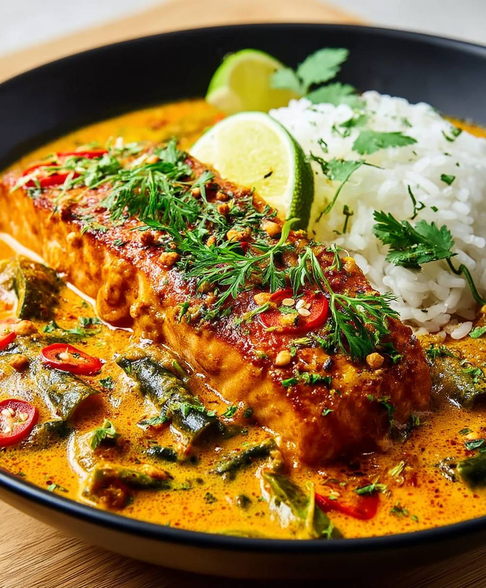 Thailändisches Kokos Curry Lachs