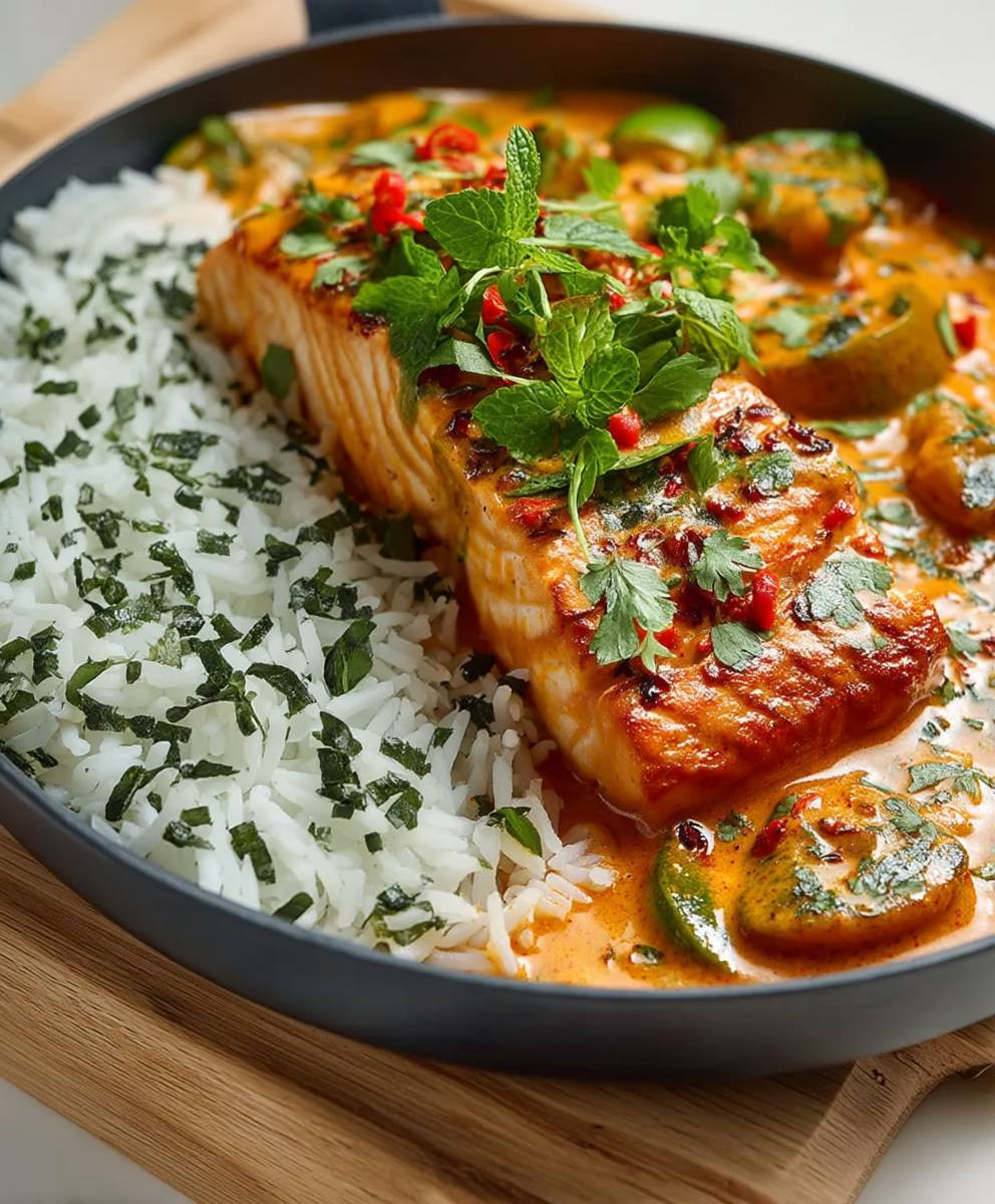 Thailändisches Kokos Curry Lachs