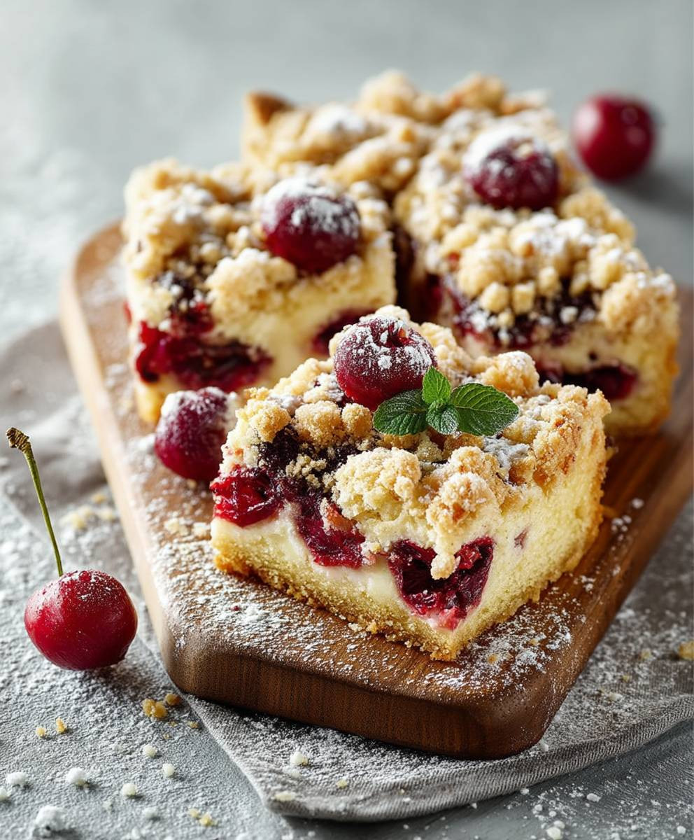 Süßkirschkuchen Mandelstreusel