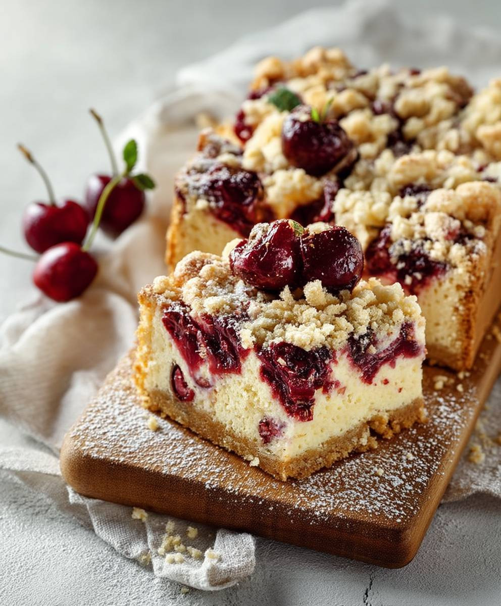 Süßkirschkuchen Mandelstreusel