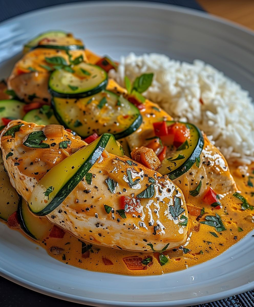 Paprika Zucchini Hähnchen Sahne