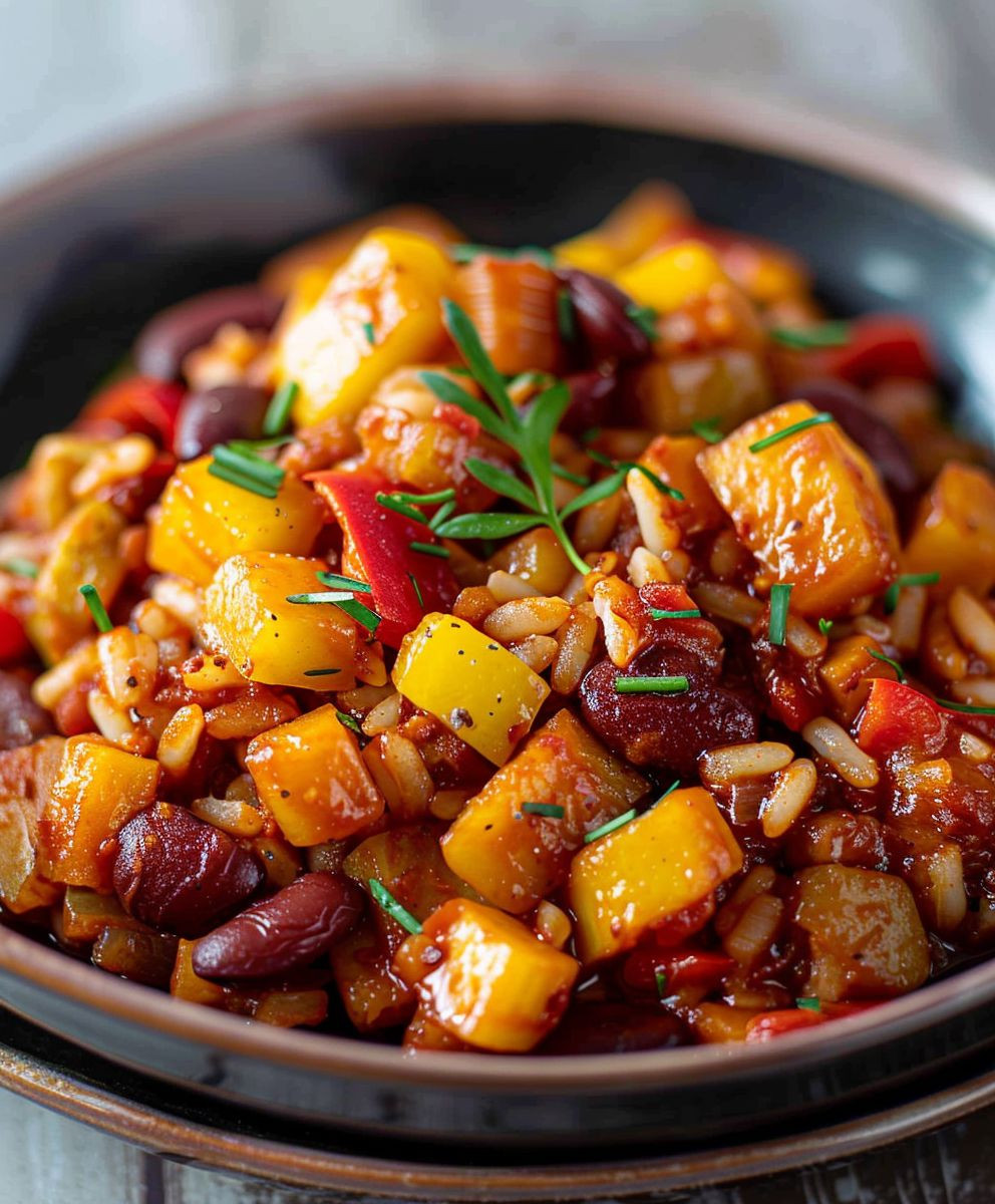 Vegetarische Reispfanne Kidneybohnen Mais