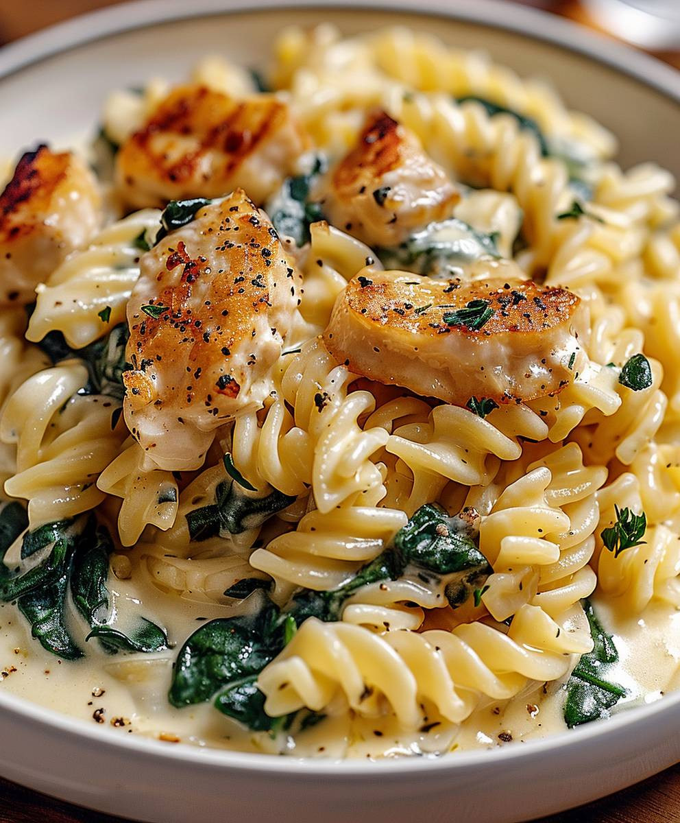 Frischkäse Spinat Hähnchen Pasta